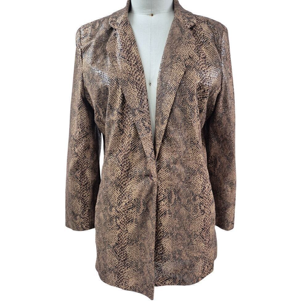 Cigliano brown snakeskin Faux Leather Vegan  long blazer fully lined Sz 12